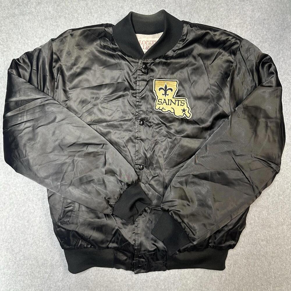 Vintage Chalk Line Jacket Mens Large Satin Black New Orleans Saints 1990